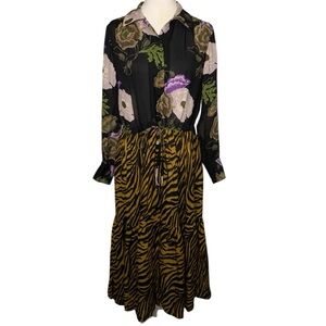No. 6 Store Size 1/Small 100% Silk Floral & Animal Print Sheer Midi/Maxi Dress